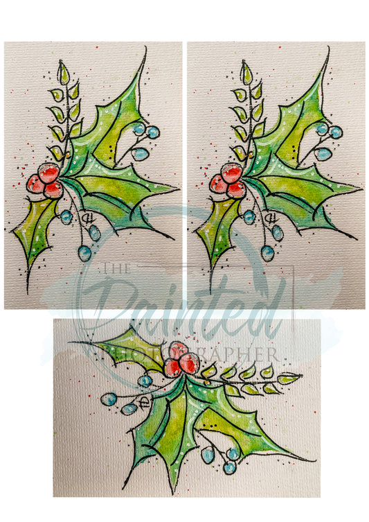 Holly Frost Watercolor 4x6 - Connie's Rice Paper