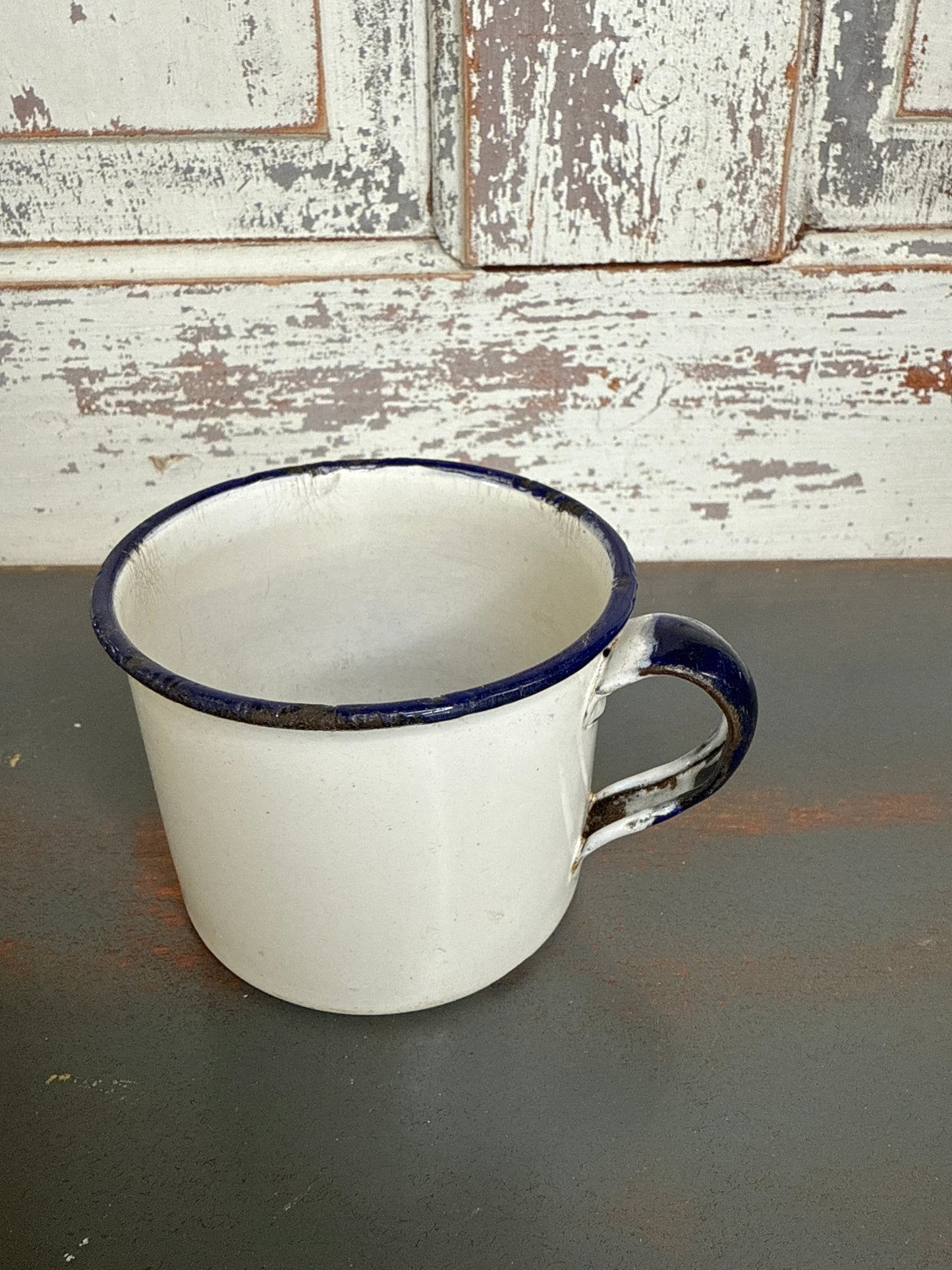 White and Blue Metal Enamel Camp Coffee Mug(A1)