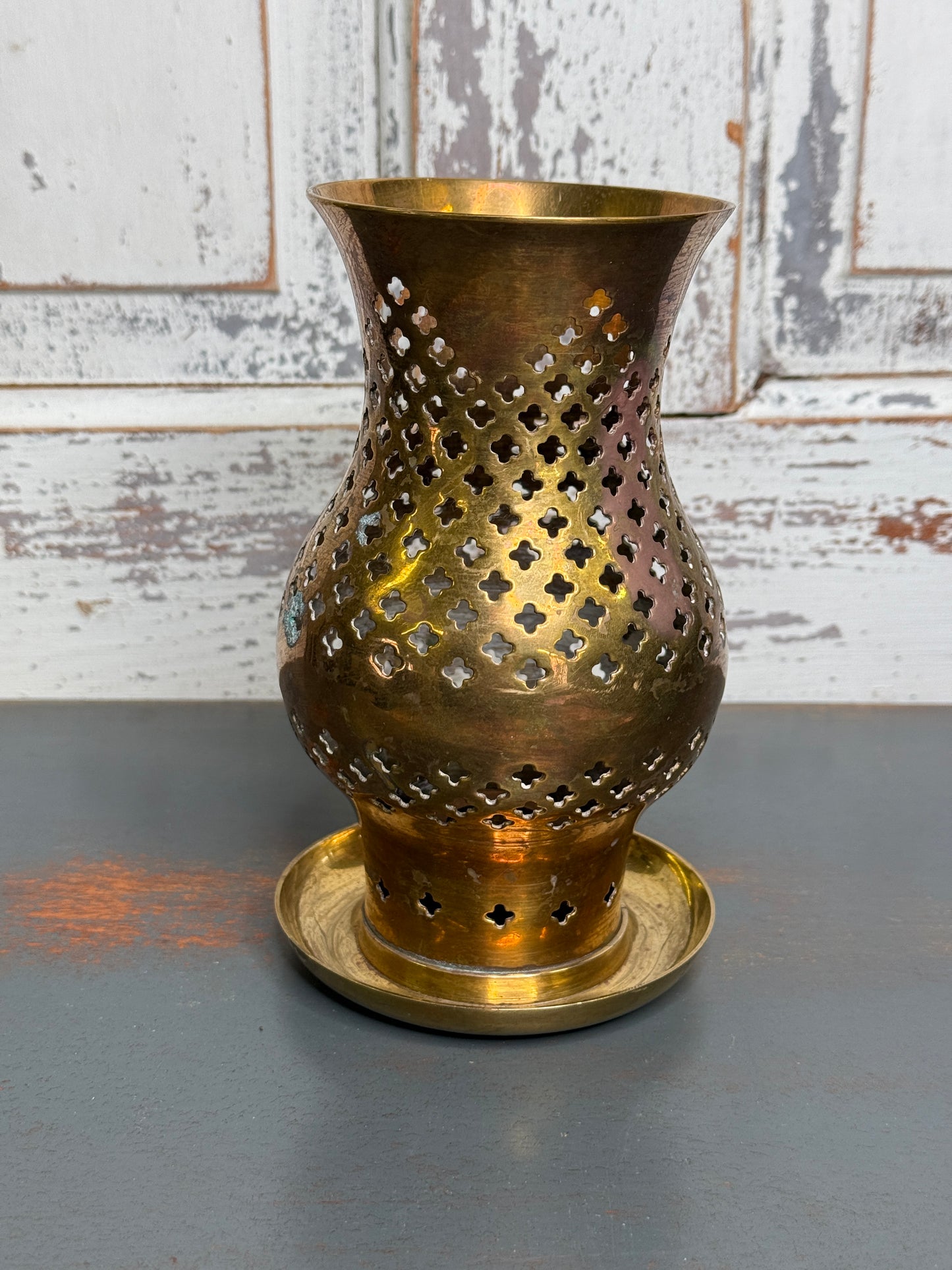 Vintage Brass Hurricane Copper Candle Holder (A1)