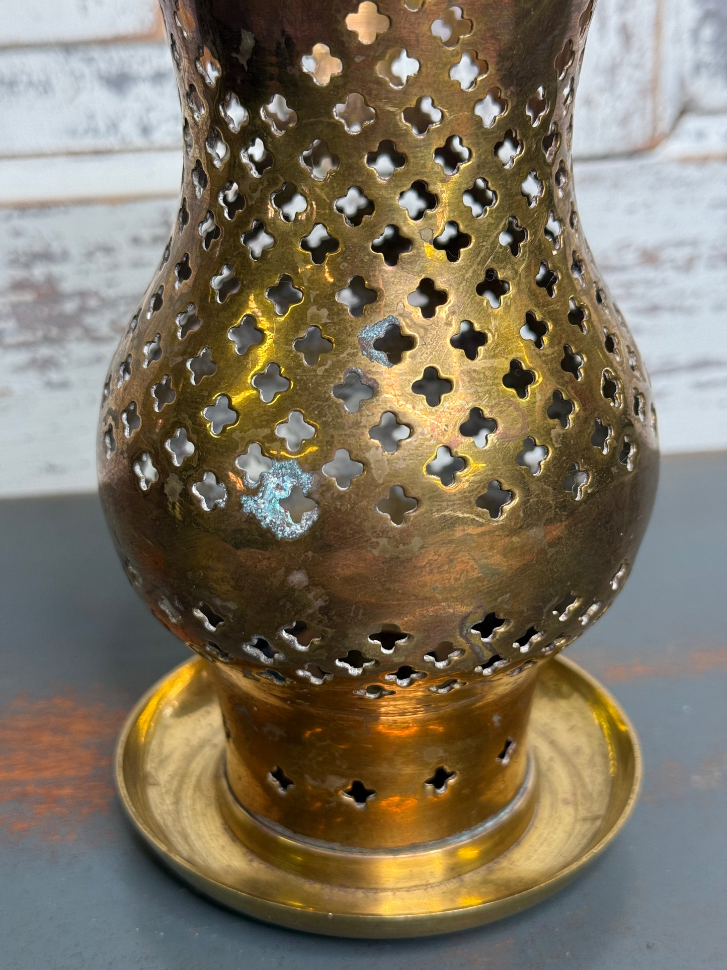 Vintage Brass Hurricane Copper Candle Holder (A1)