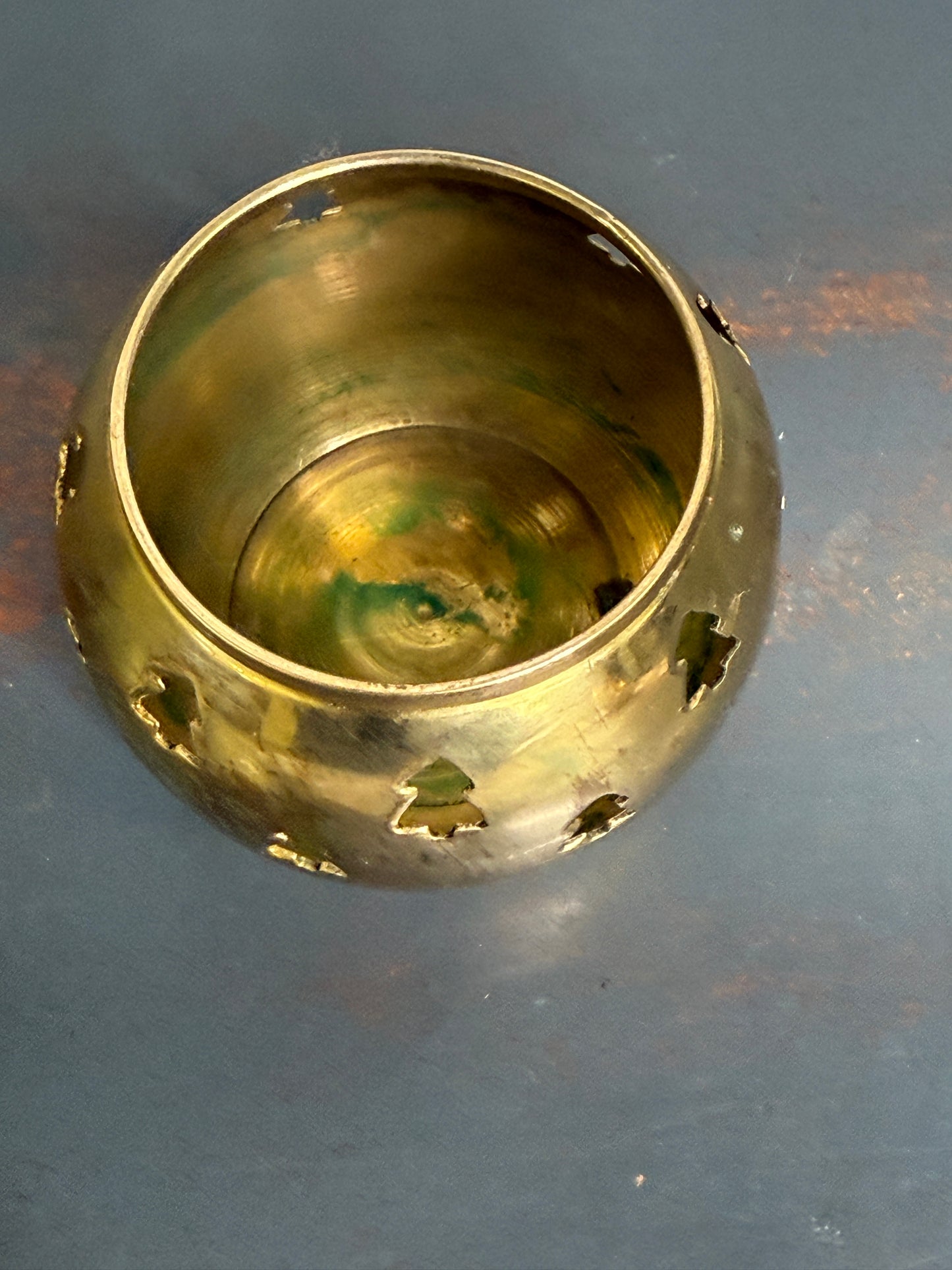 Vintage Brass Votive Holder with Tree Cutouts (A1)