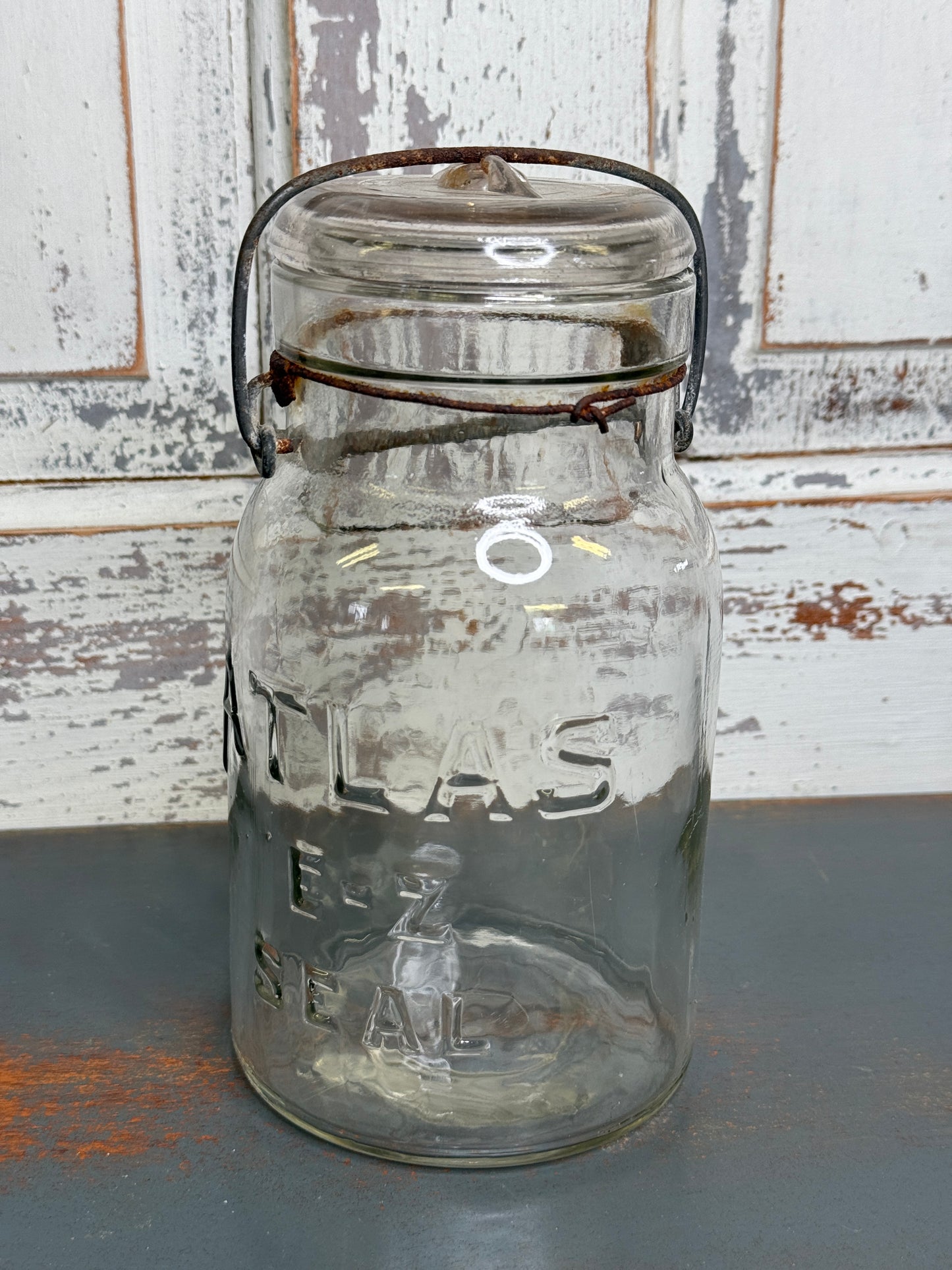 Vintage Atlas E-Z Seal Canning Jar with Glass Lid and Wire Closure (A1)