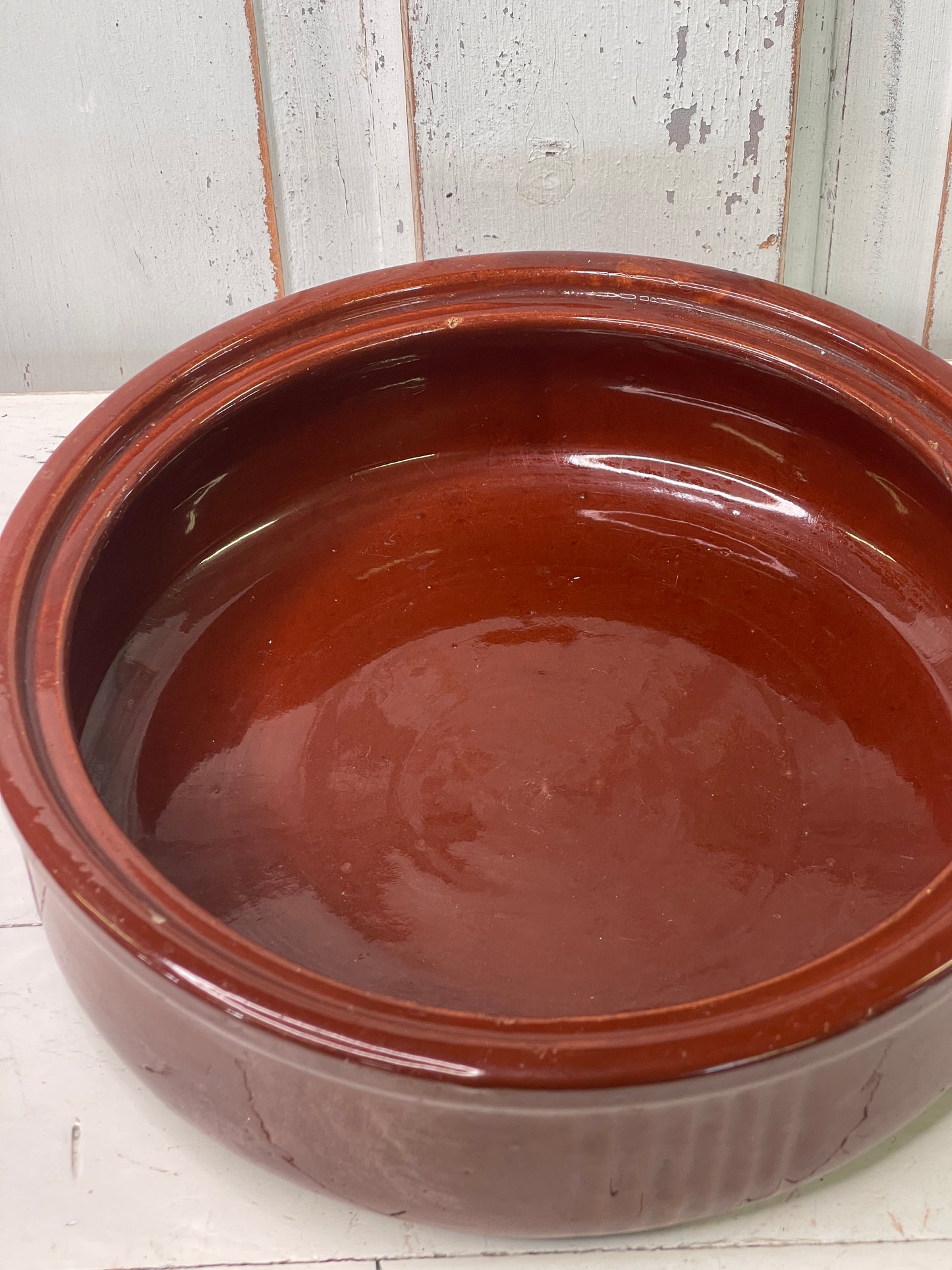 Vintage Brown Crock Shallow Bowl (B2)