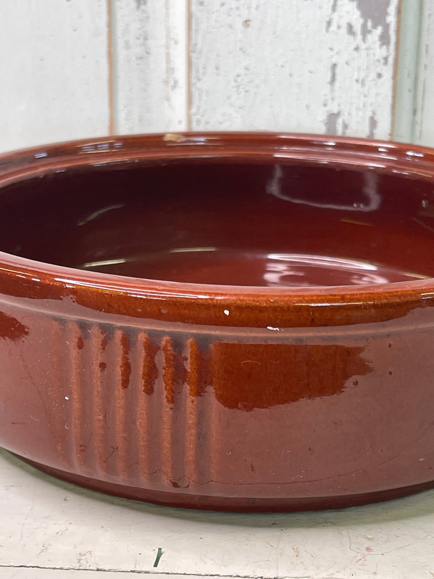 Vintage Brown Crock Shallow Bowl (B2)