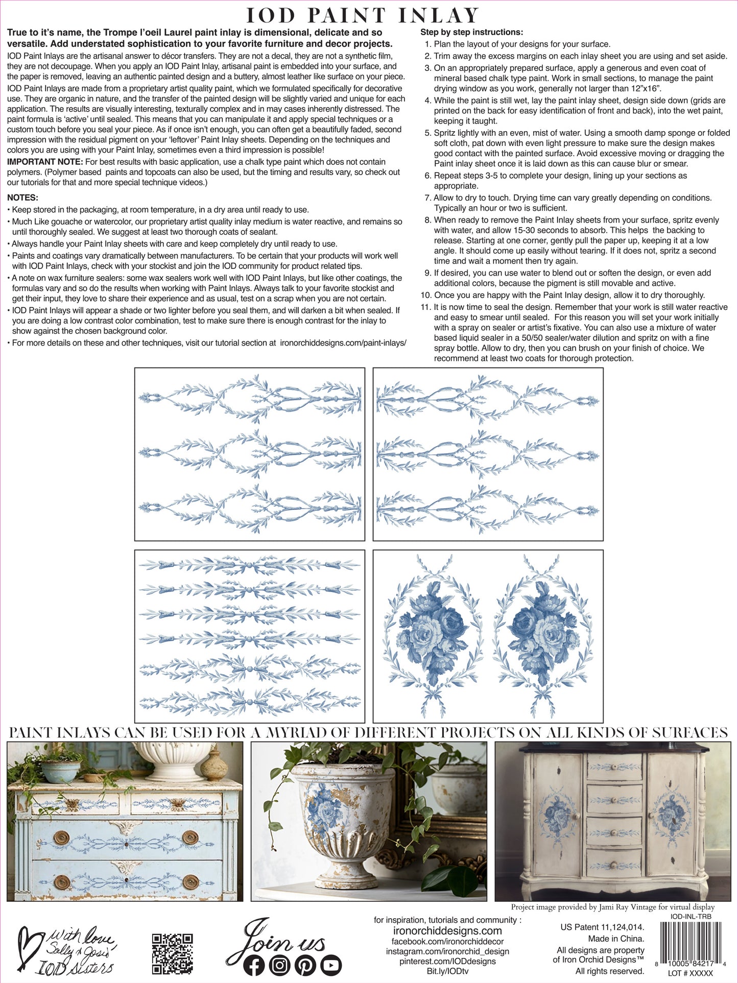 Trompe I'Oeil Bleu IOD Paint Inlay 4 Sheets - 12x16 Pad