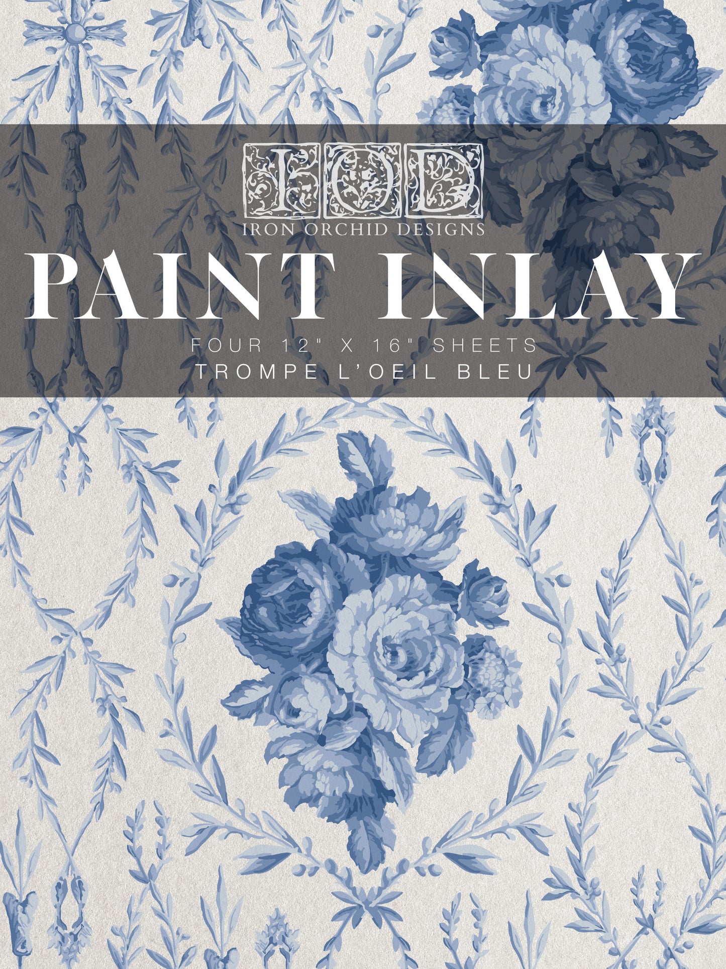 Trompe I'Oeil Bleu IOD Paint Inlay 4 Sheets - 12x16 Pad