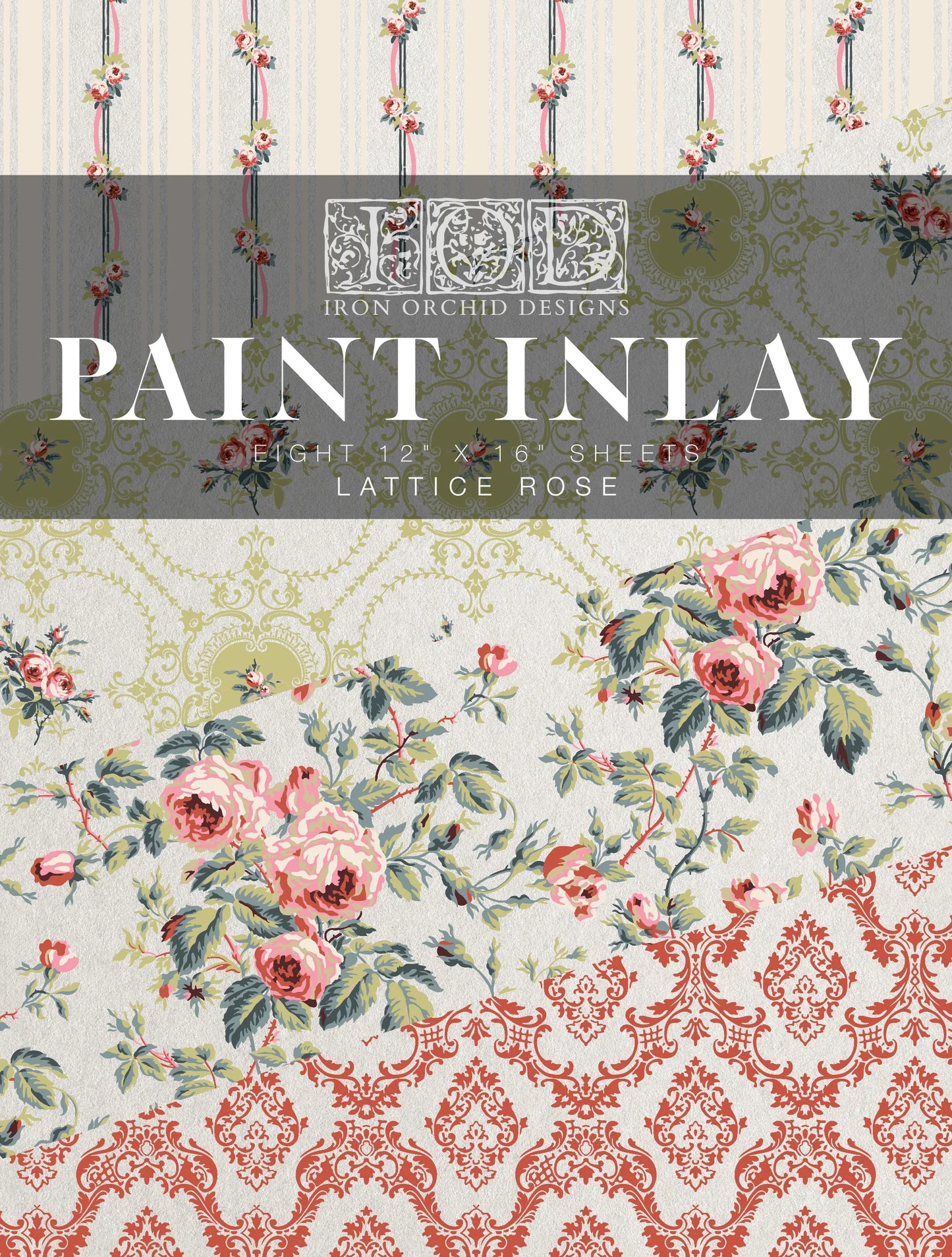 Lattice Rose IOD Paint Inlay 8 Sheets - 12x16 Pad