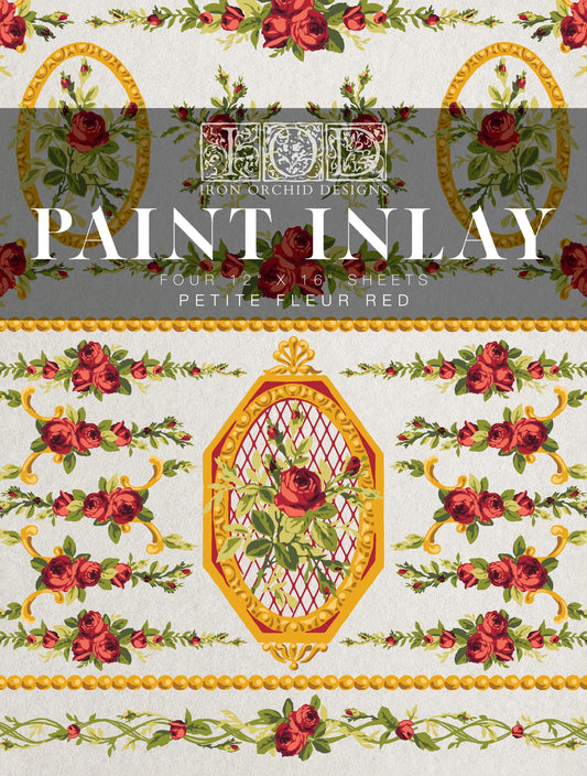 Petite Fleur Red IOD Paint Inlay 4 Sheets - 12x16 Pad