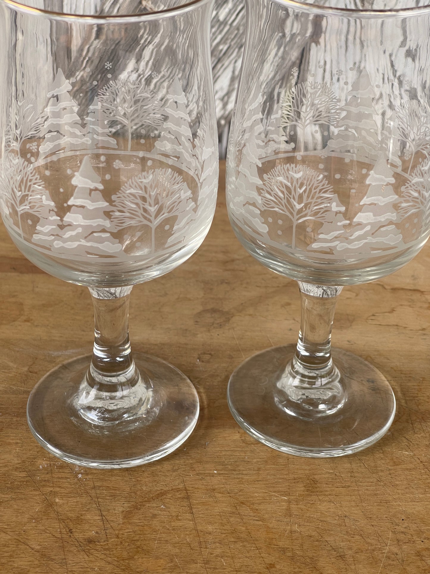 Vintage Libbey Winter Wonderland Trees Wine Glasses (Set of 2)