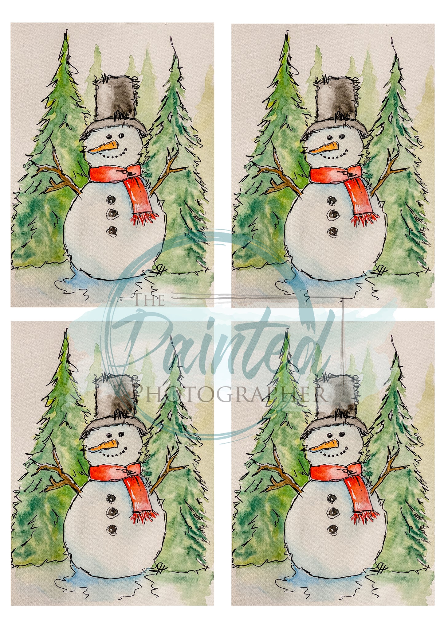 Jolly Snowman Watercolor 3.5x5  - Connie's Rice Paper