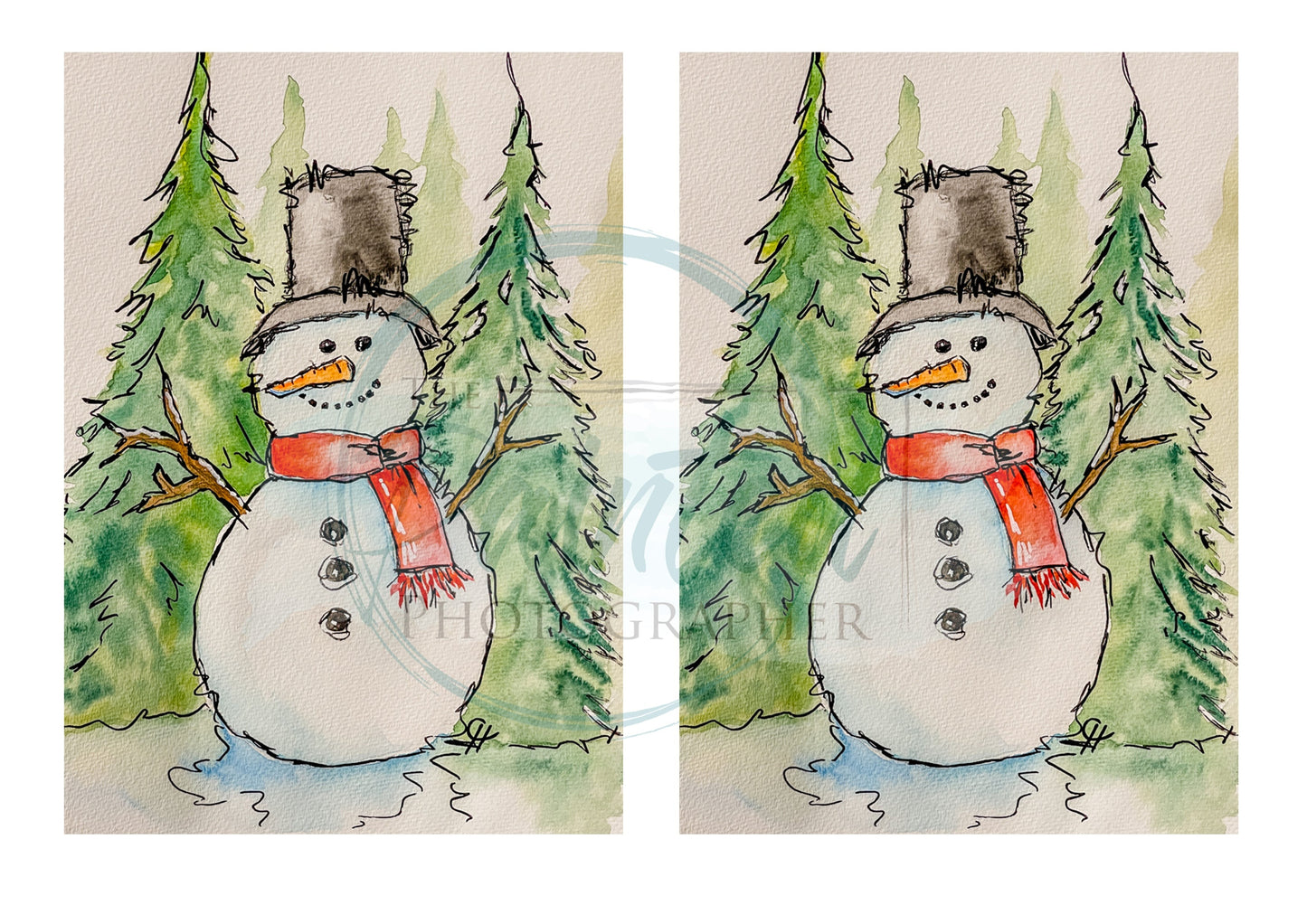 Jolly Snowman Watercolor 5x7 - Connie's Rice Paper