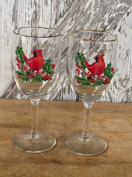 Christmas Cardinal Wine Glass Set of 2