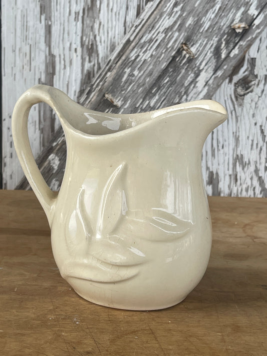 Vintage Ivory Ceramic Farm Leaf Design Milk Pitcher