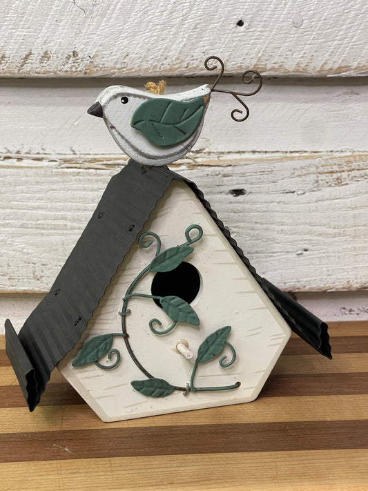Black White Birdhouse with Bird