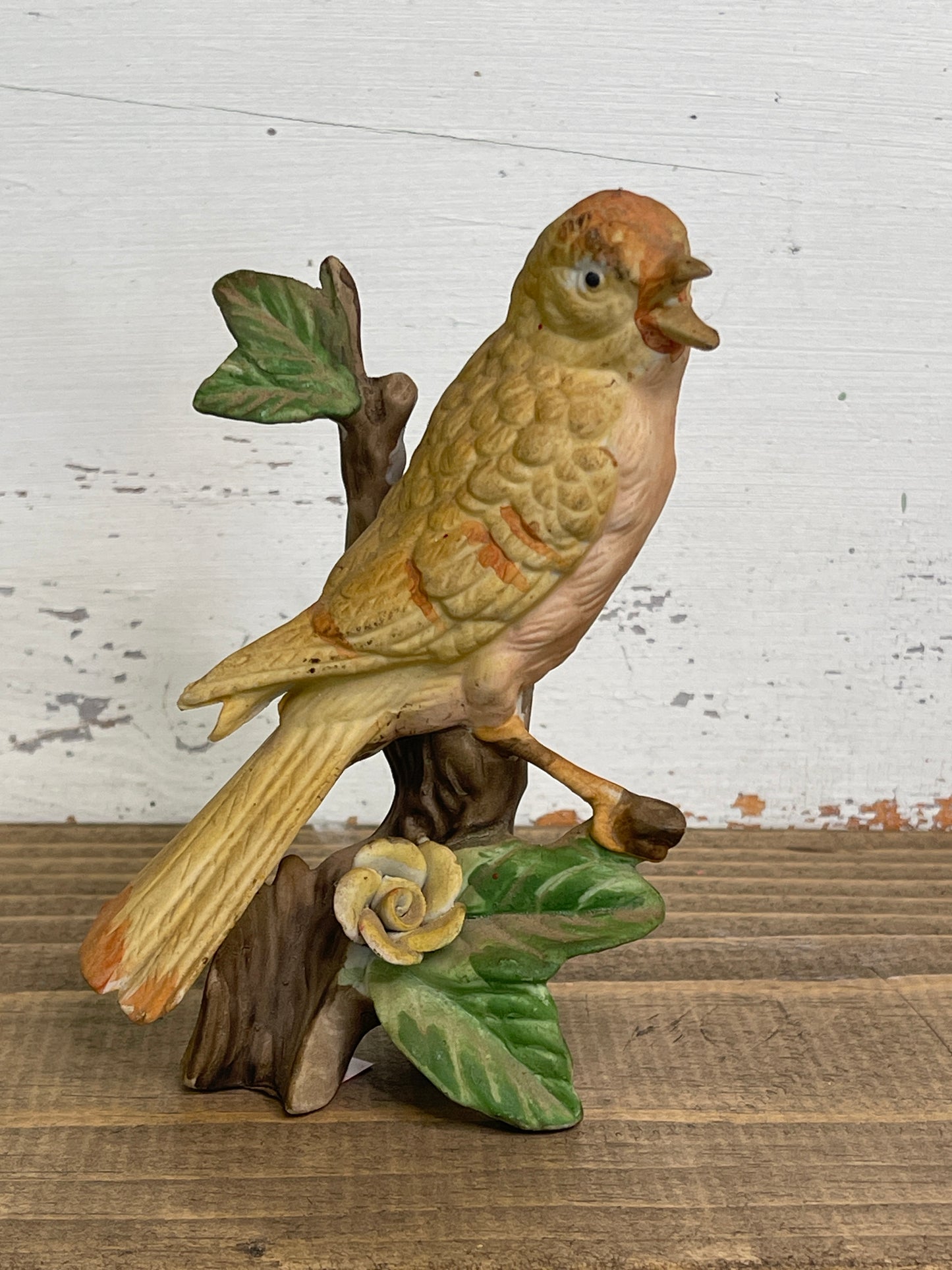 Vintage Yellow Canary Singing on a Branch Figurine - Made in Taiwan