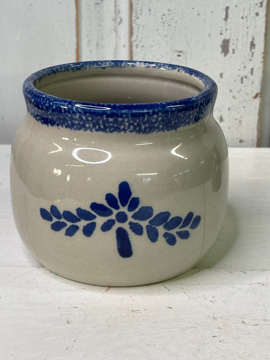 Vintage Loomco Pot / Crock |  Blue Rim with Blue Flowers