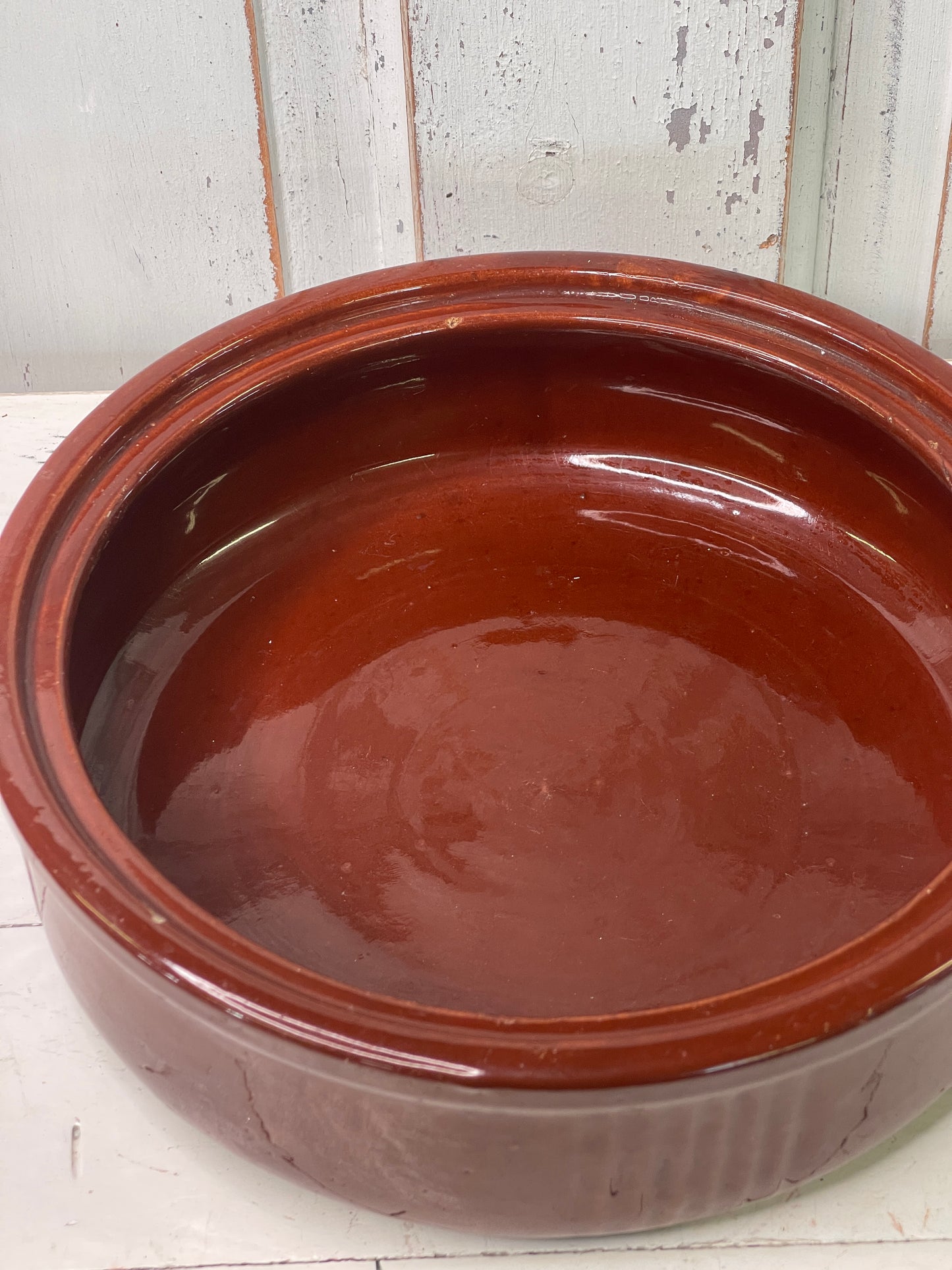 Vintage Brown Crock Shallow Bowl