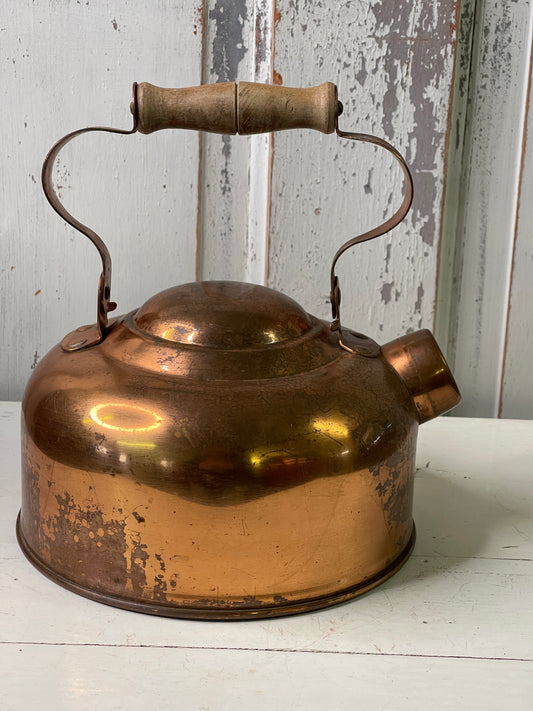 Vintage Copper Kettle with Wood Handle