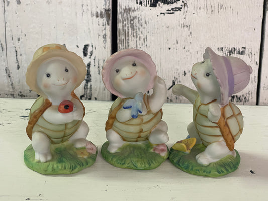 Vintage Homco Turtle Trio with Hats