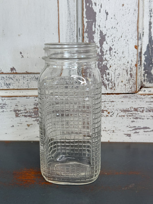 Vintage Waffle Pattern Square Clear Jar (C2)