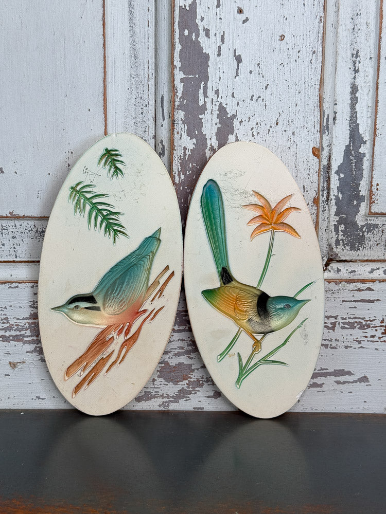 Vintage Plaster Bird Wall Hangings (Set of 2) (C2)