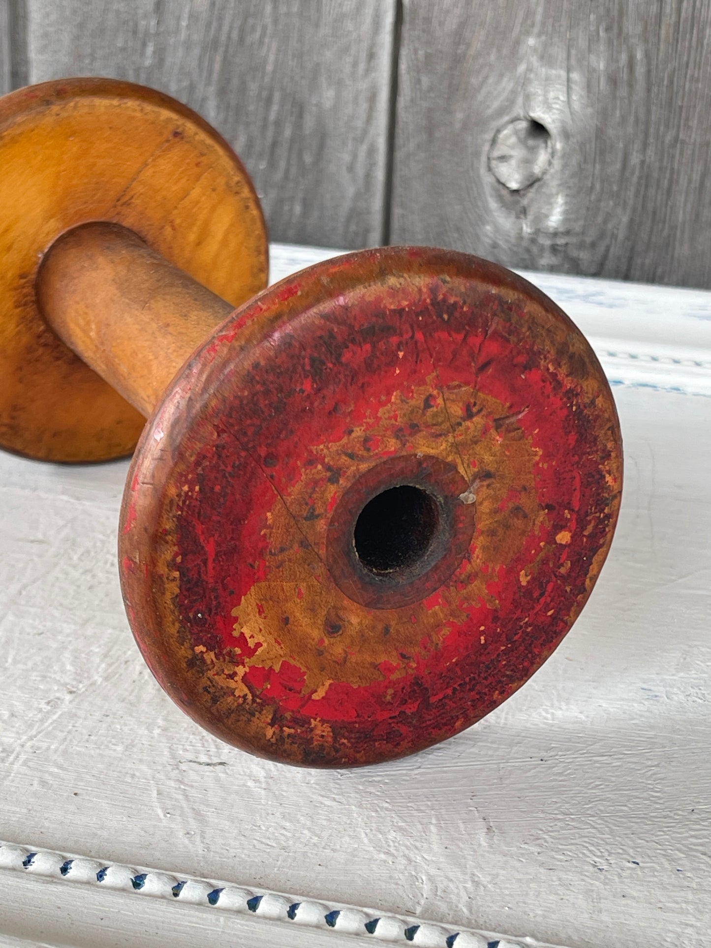 Vintage Wood Bobbin Spool | Candle Holder | Industrial Textile Decor