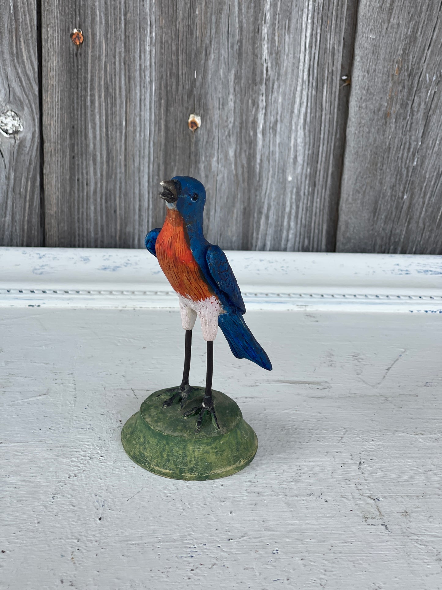 Wood Blue Bird with LONG legs