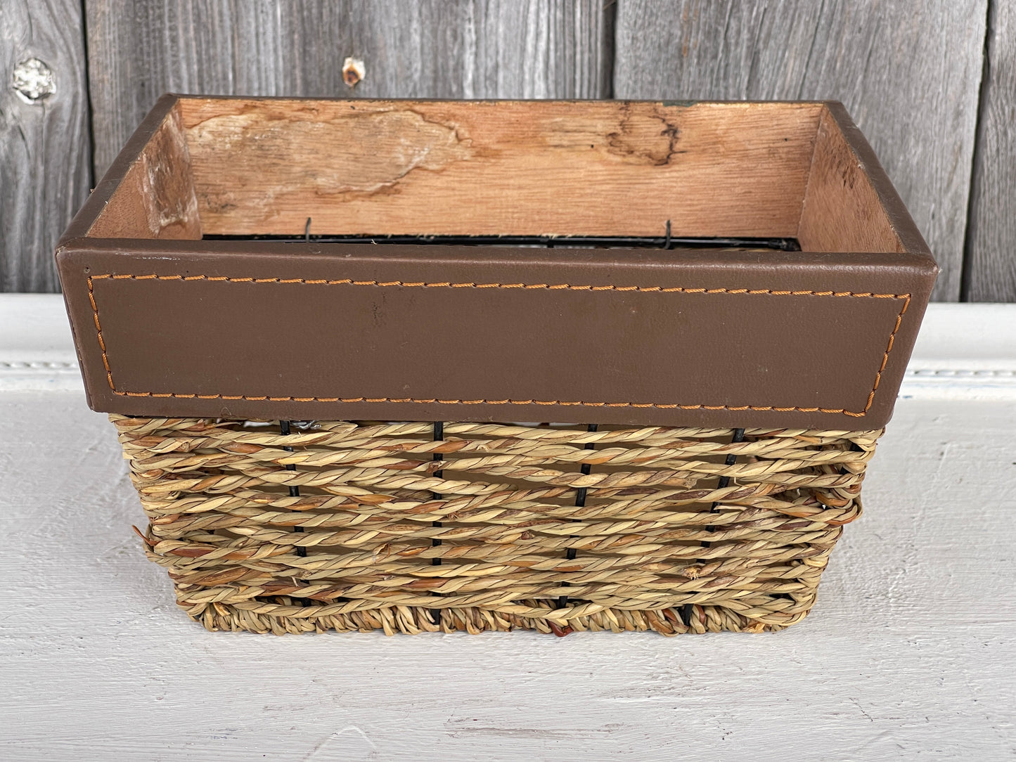 Small Wicker Basket with Leather