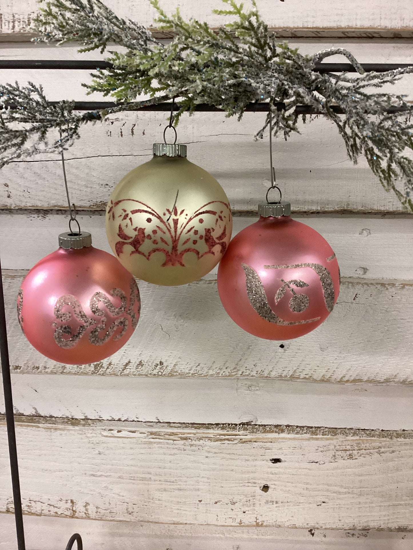 Pink and Cream Shiny Bright Vintage Ornaments