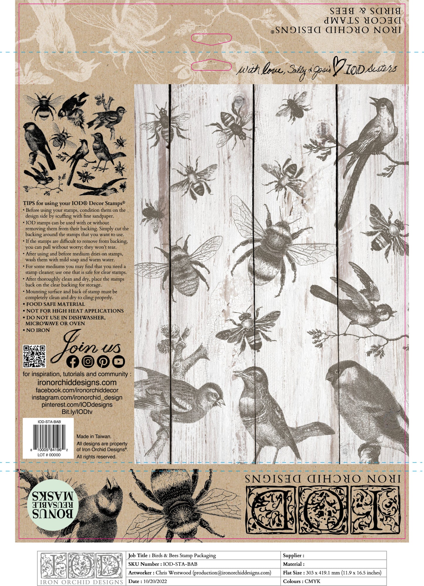 BIRDS AND BEES 12×12 IOD STAMP™