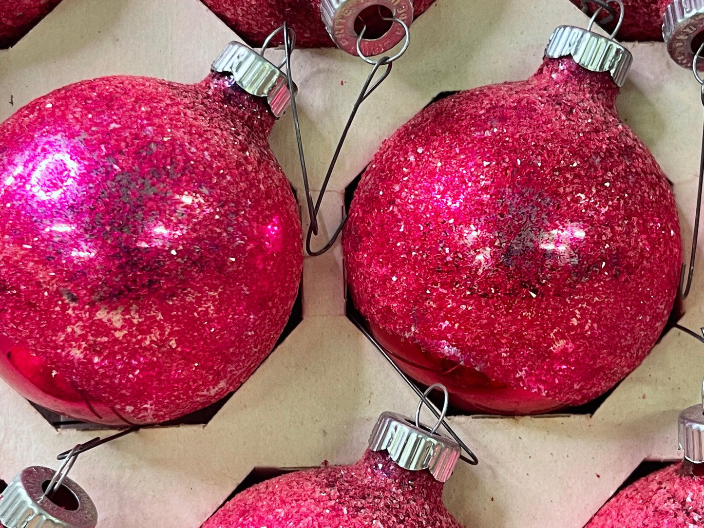 Shiny Bright Vintage Pink Glitter Snowball Ornaments